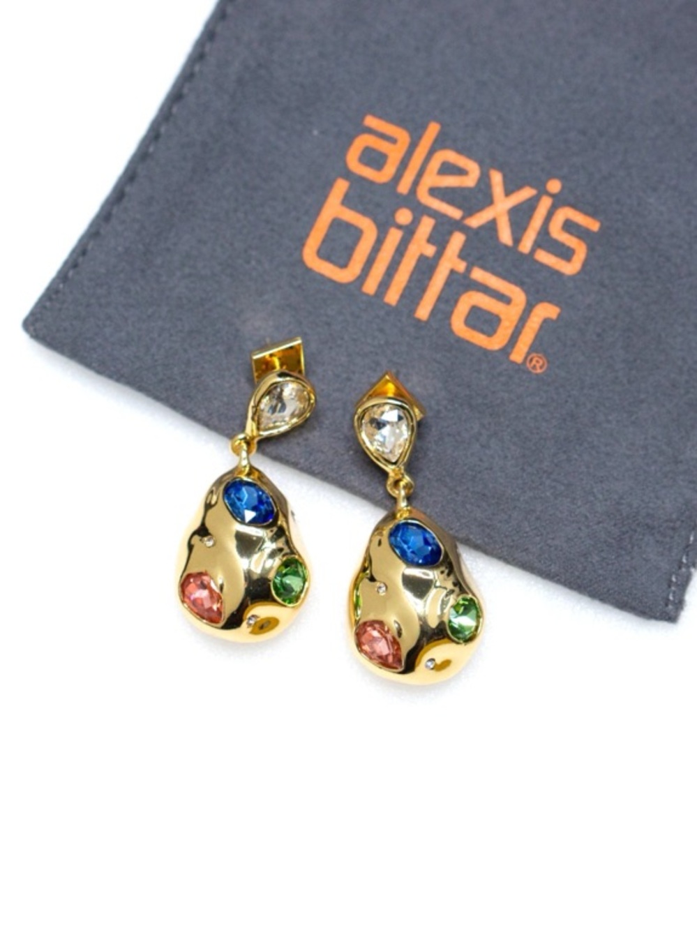 Alexis Bittar Gold Multi-Stone Pear Shaped Drop Pierced Earrings